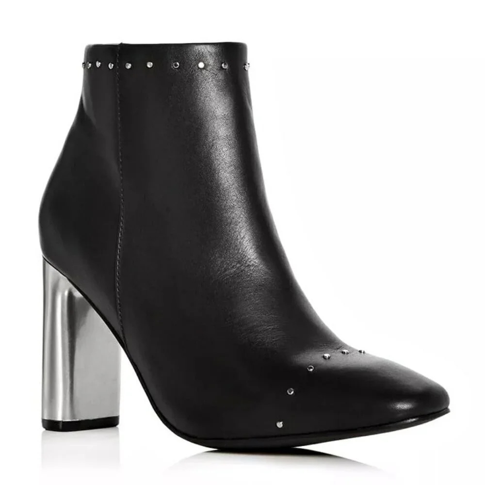 Sol Sana Women's Alicia Black Leather Embellished Booties Size 40 EU (MSRP $200)